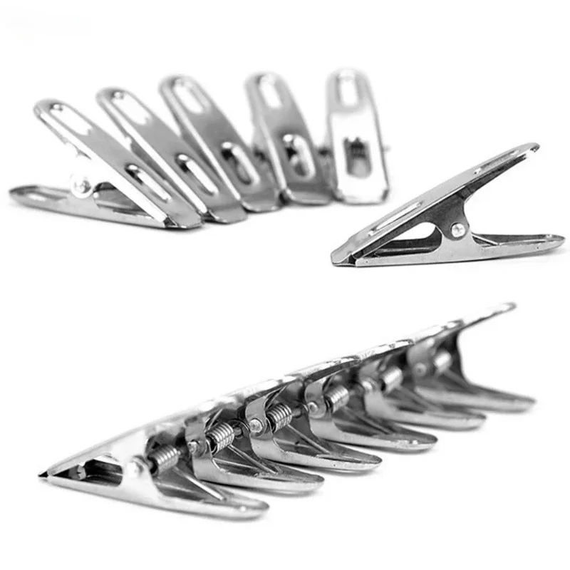 10pcs Bed Linen Drying Clamp Laundry Clothes Peg Clip Stainless Steel Spring Loaded Clip Home Rustproof Windproof Hanger Clamp