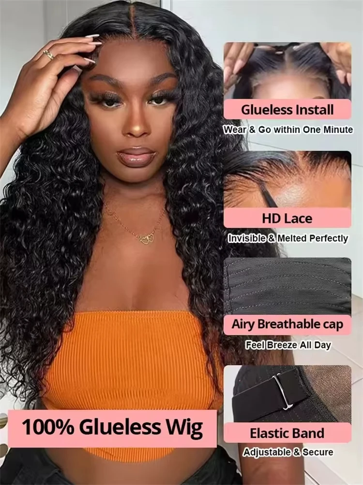 Deep Water Wave 13X6 Curly Lace Frontal Wigs 40 Inch Transparent 13X4 360 Full Lace Front Human Hair Wigs for Women 250 Density image 3
