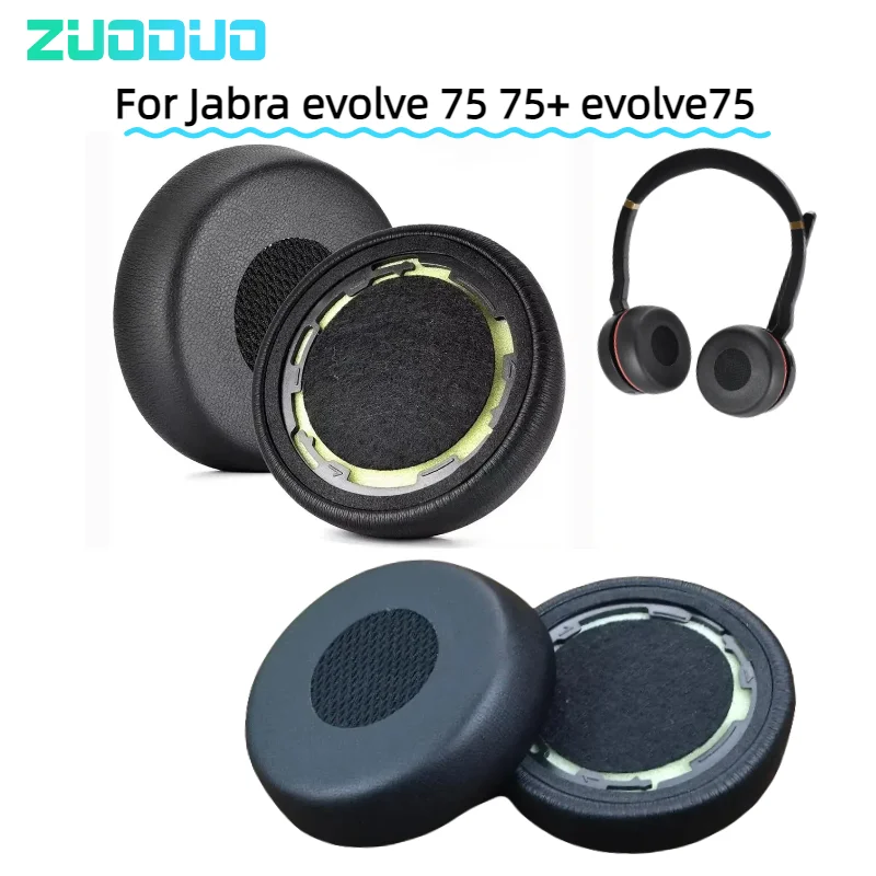 

For Jabra evolve 75 75+ evolve75 Headset Earmuff 1Pair Replacement Protein Leather Ear Pads Cushion Cover Earpads