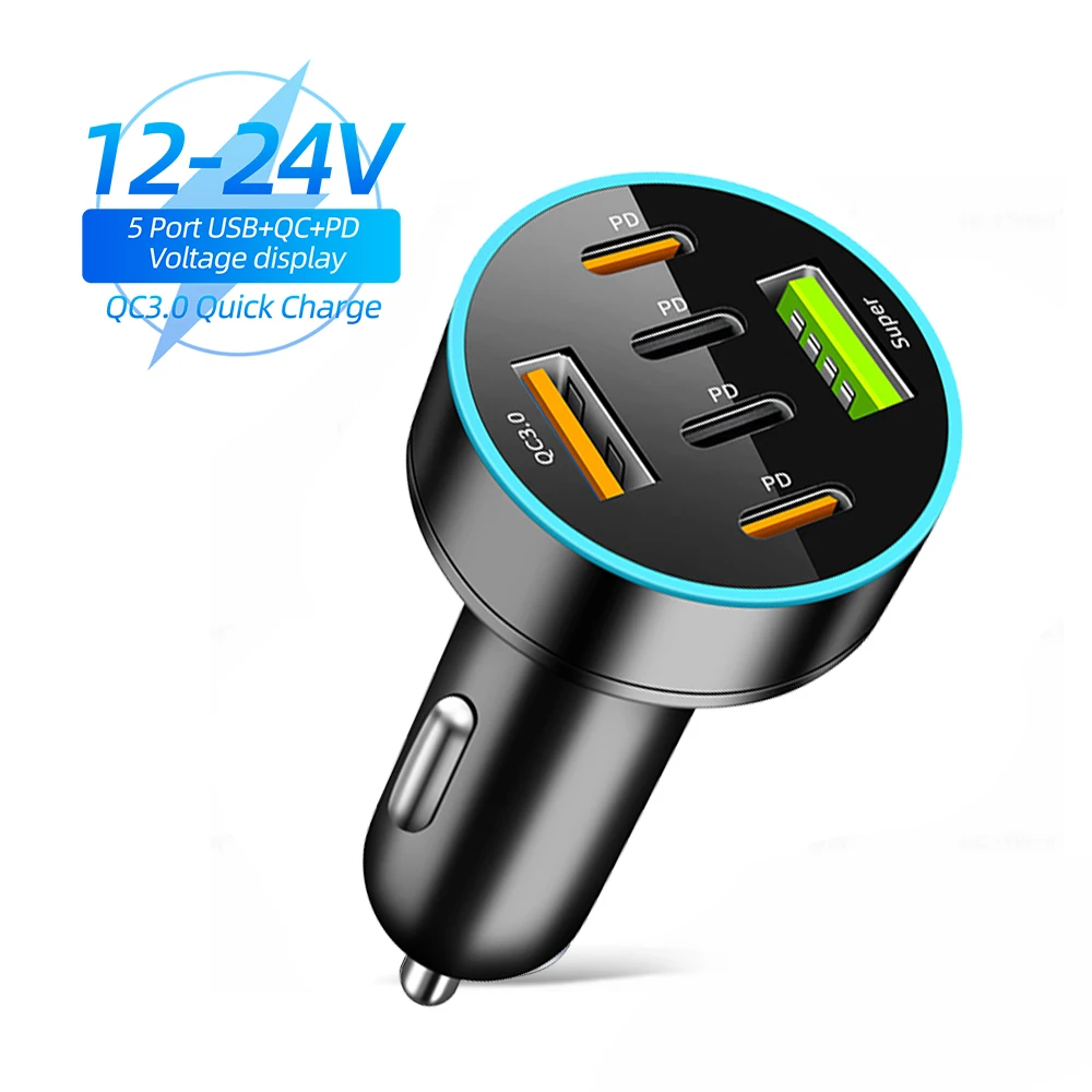 

8/6 Ports Car Charger Fast Charging 250W PD QC3.0 USB Type C Auto Phone Charger Adapter in Car For iPhone Samsung Huawei Xiaomi