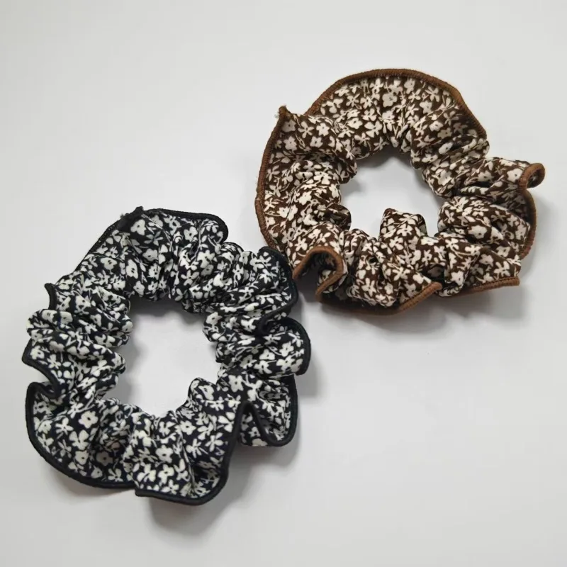 Seiden-Elastikband Vintage Blumen-Haargummis für Frauen Mittlere Größe Landhausstil mit Fixierkante Haarbänder Scrunchie-Set – Detail 7