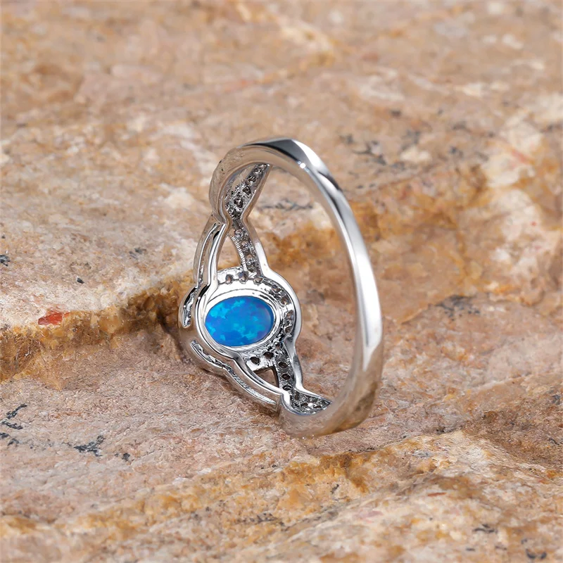 Women's Blue Opal Stone Infinity Engagement Ring with White Zircon