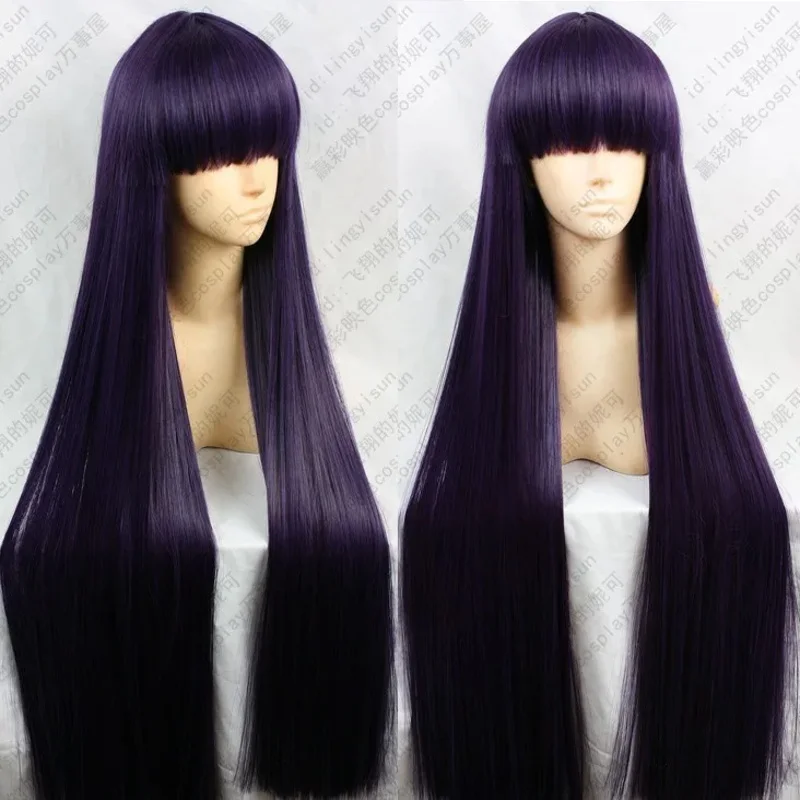 

LQSailor Mars Rei Hino 100CM Long Straight Purple Black Heat Resistant Synthetic Hair Cosplay Wig + Wig Cap