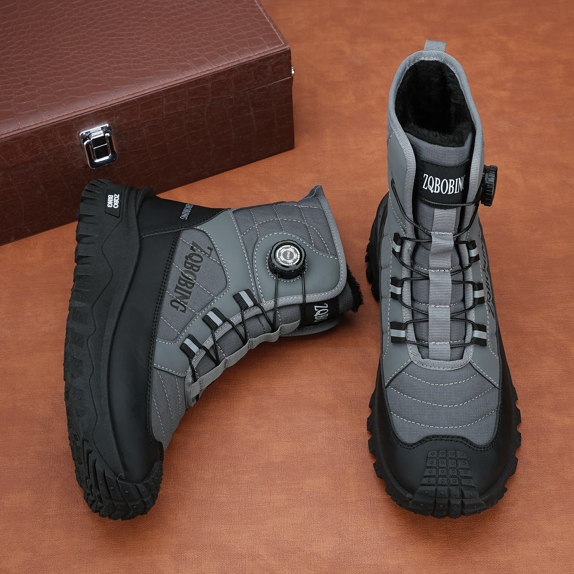 Winterfleece-gefütterte warme High-Top-Herrenstiefel, vielseitige Herrenstiefel im koreanischen Stil, verdickte leichte Baumwollschuhe, trendige Outdoor-Schneestiefel. – Detail 12