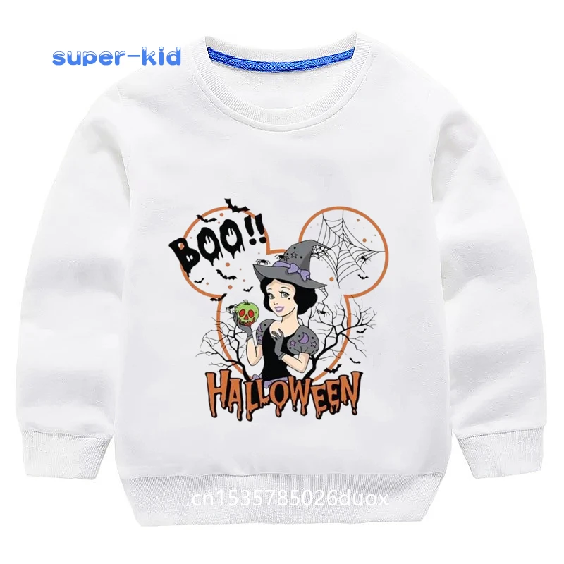 Autumn Winter Happy Halloween Princess with Mouse Ear Kawaii Girls Hoodies Disney Princess Belle Ariel Halloween Girl Sweatshirt