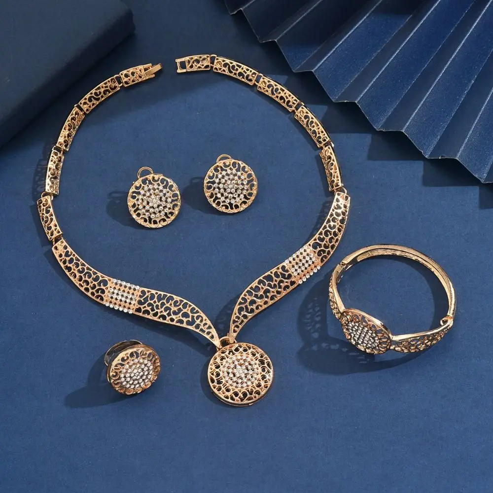 

Retro Jewelry Sets Hollow Design Shiny Necklaces Bracelets Ring Sets High Quality Golden Earrings Jewelry Gifts