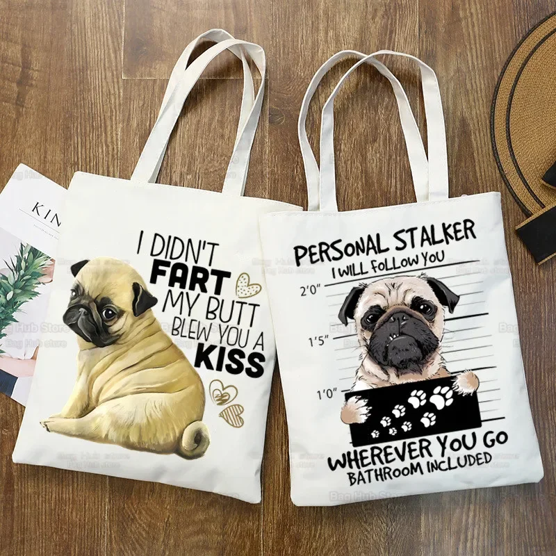 Pug Dog Animal Pet Cartoon Shopping Bag Grocery Handbag Bolsas De Tela Tote Bolsa Shopping Bag Jute Tote Fabric Custom