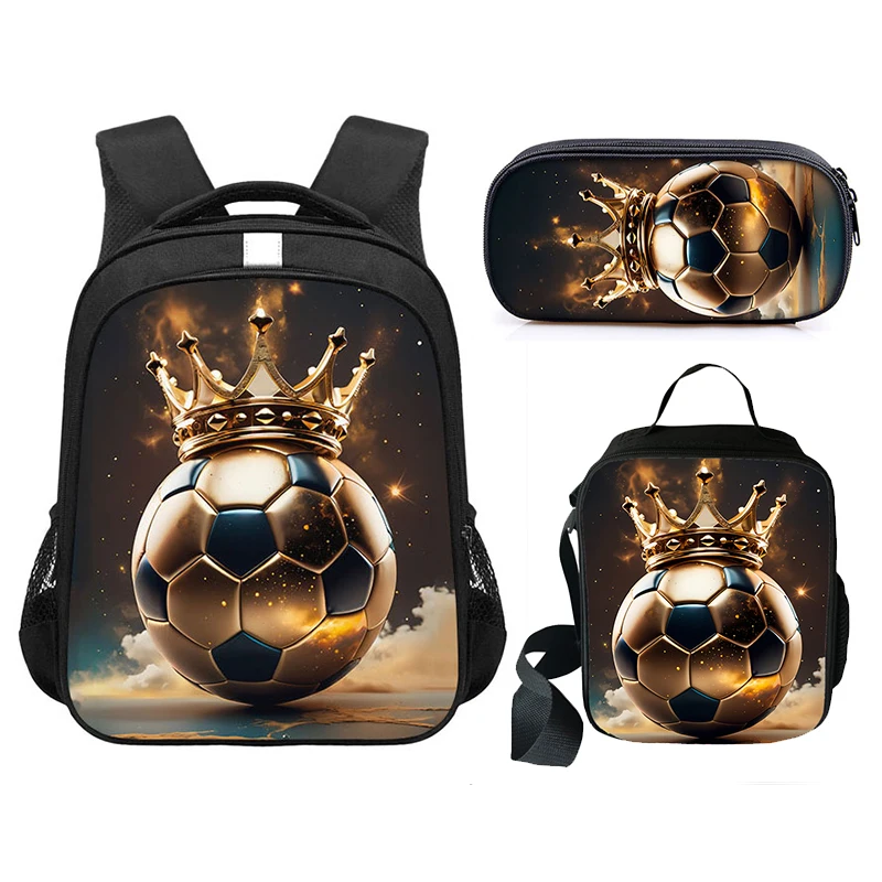 3pcs/Set Cool Cartoon Soccer / Football Print Backpacks Teenager Boys Girls Bookbags Children Schoolbag Lunch Bag Penicl Case