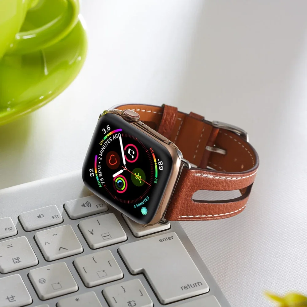 Leather Strap For Apple Watch Band 49mm 45mm 41mm 44mm 42mm 46mm Openwork Bracelet Wristband iWatch Ultra 10 9 8 7 6 5 4 SE Belt