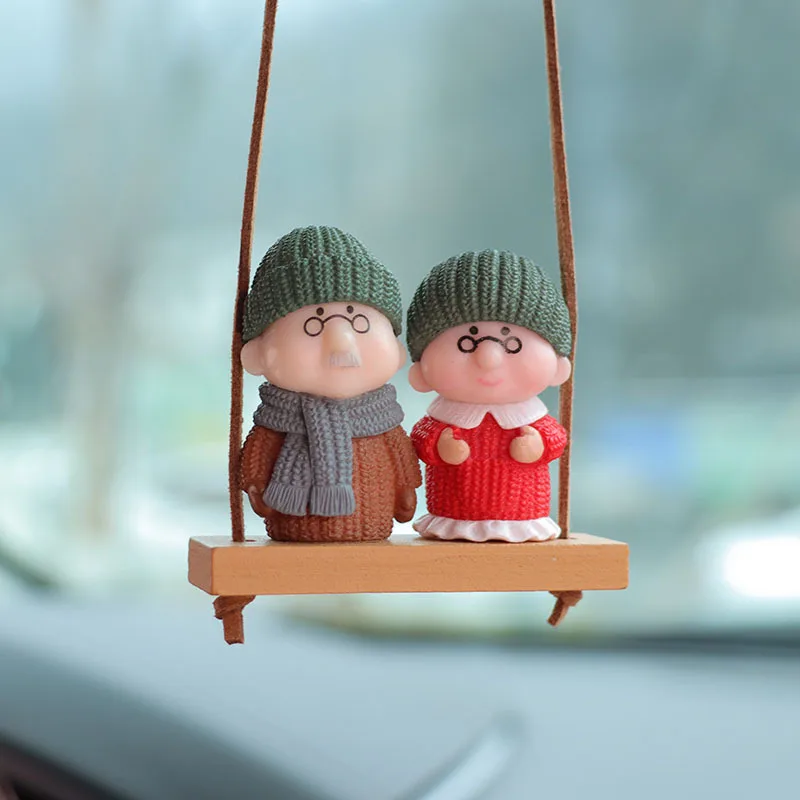 

Cute Adorable Cartoon Grandpa Grandma Unique Car Interior Decor Hanging Sweet Rearview Mirror Pendant Ornament