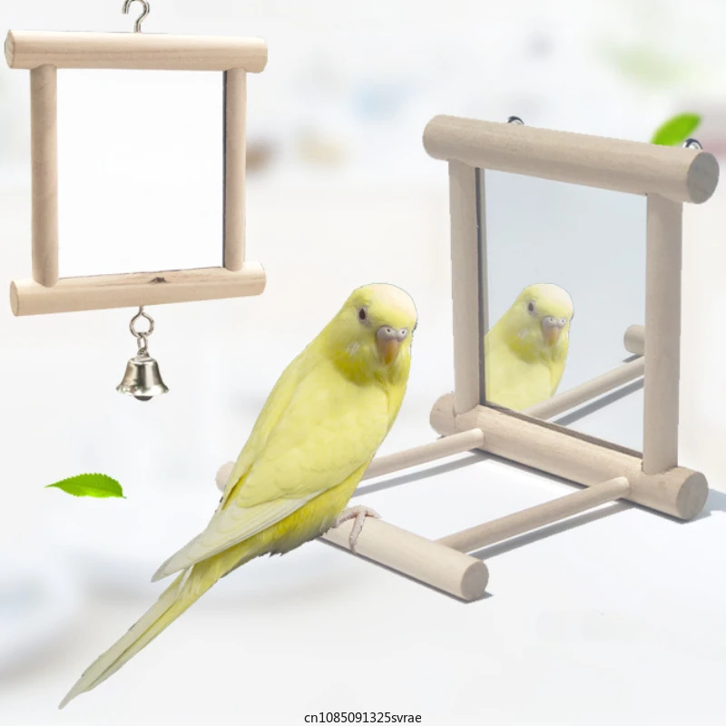 Bird Mirror Interactive Play Toy Wooden Perch Hanging Toy for Parrot Budgie Parakeet Cocker Conure Finch Budgie Bird Supplies