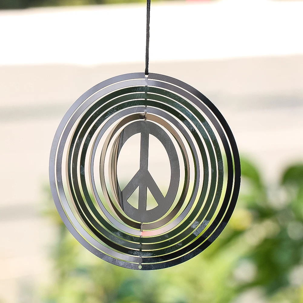 Love Peace Wind Spinner 3D Flowing Stainless Steel DIY Crystal Suncatcher Wind Chimes Garden Hanging Decor Mirror Reflective