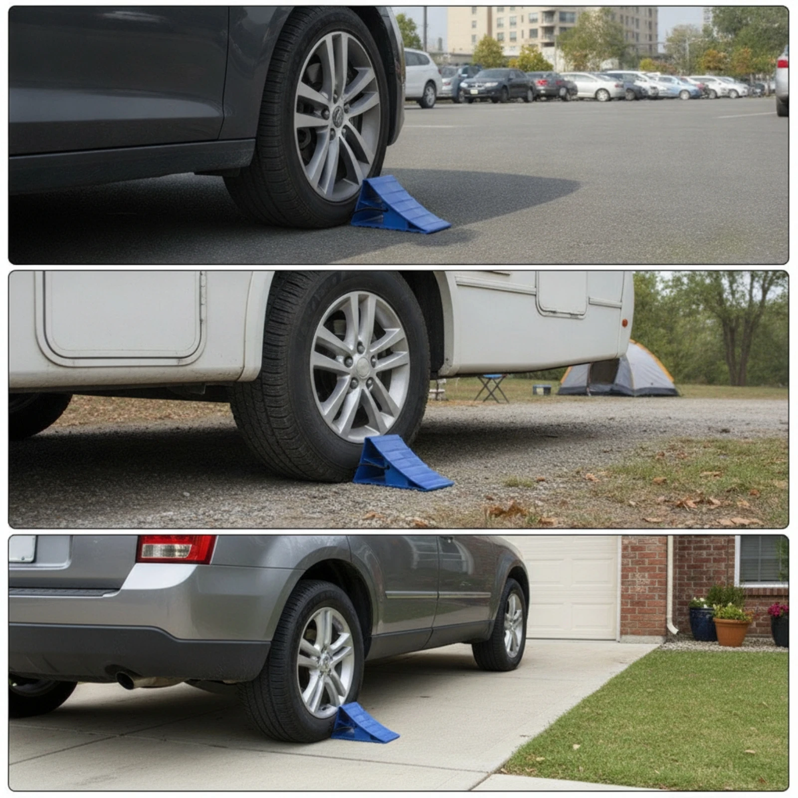 2 Pieces Wheel Chock with Rope Lightweight Wheel Chock Block Vehicle Chocks Long-Lasting High-Visibility for Trailer Drivers