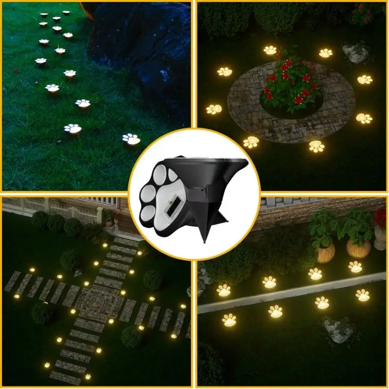 4PCS User Friendly Solar Operated LED Light Dog Paws Energy Saving Decorative Lighting Bright for Lawn Backyard