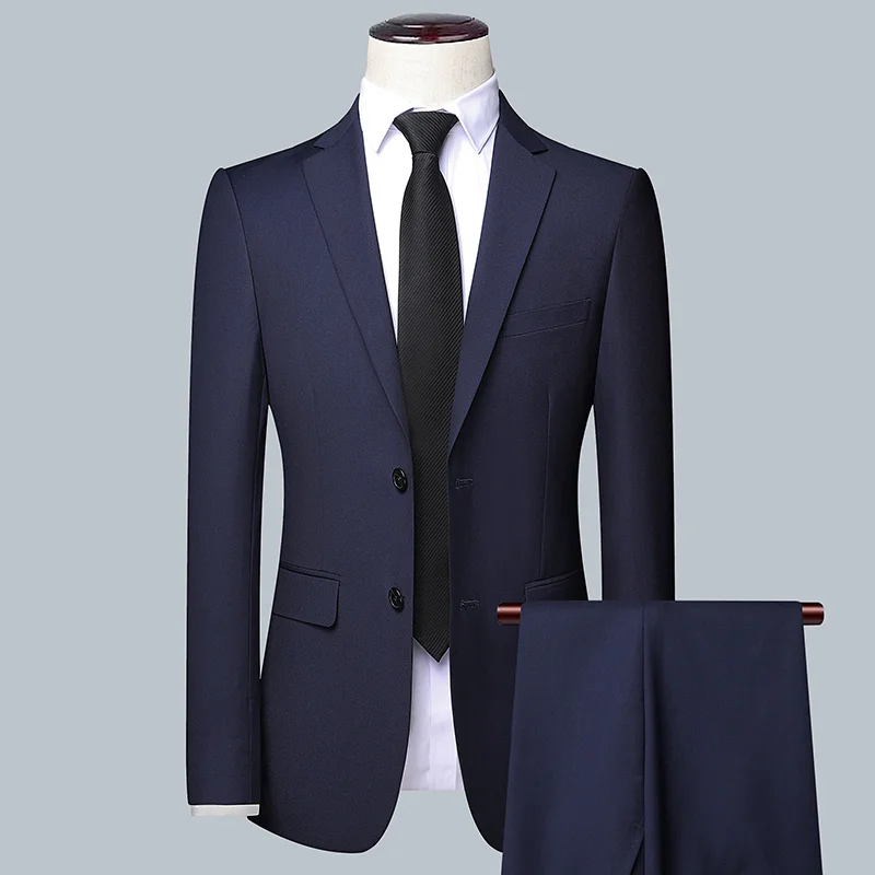 

Slim-Fit Business Attire Work And Office Formal Wear Two-Piece Set High-Quality Two-Button Suit Set For Men Korean-Style