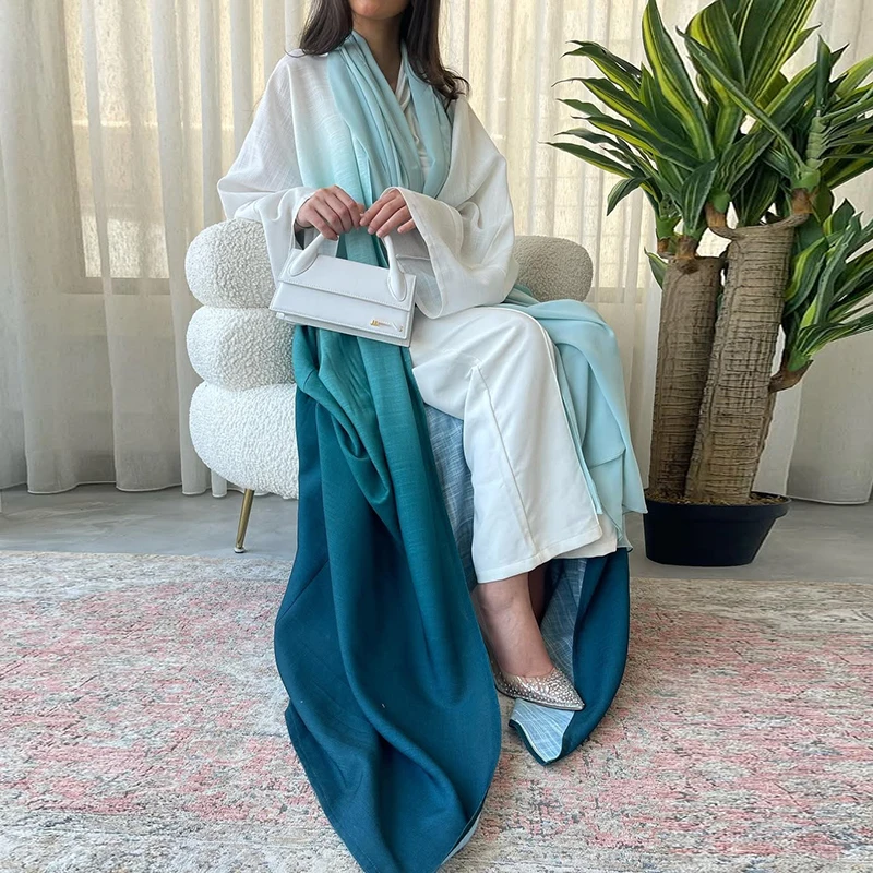 Office Lady Elegant V-neck Long Sleeved Street Jacket Casual Loose Muslim Coat Autumn Winter Gradient Printed Women's Cardigan