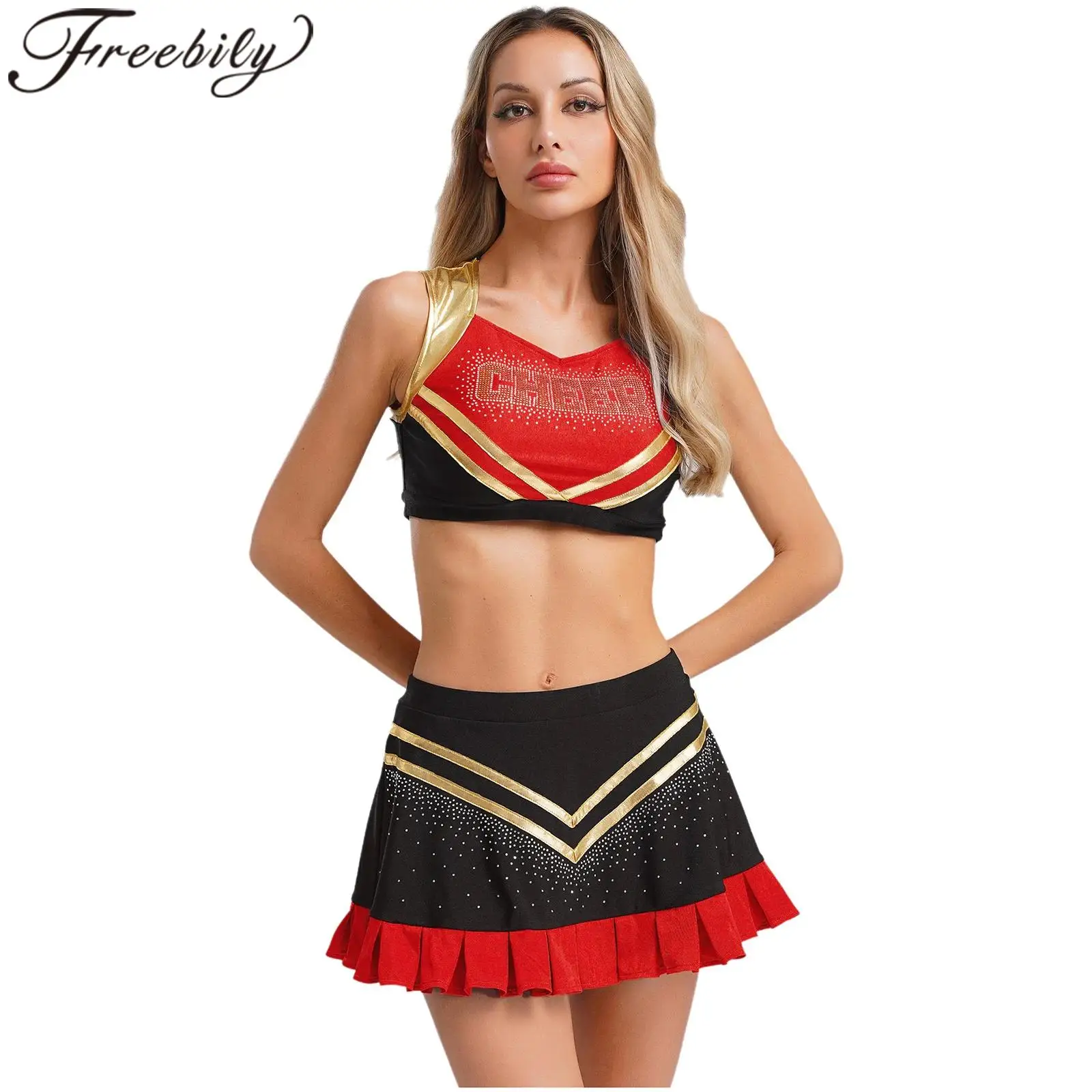 

Women Cheer Dance Outfit Halloween Cosplay Cheerleading Performance Cheerleader Uniform Roleplay Cheerlead Outfits Rave Costume