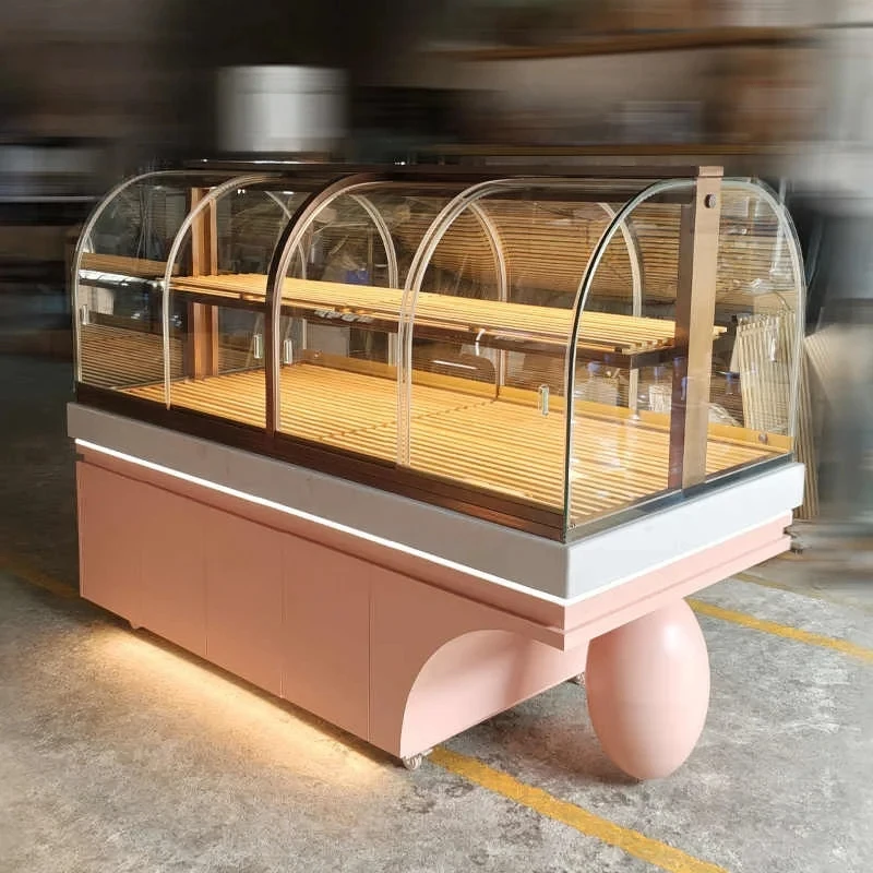 custom.Commercial Bakery Bread Display LED Lighting Heavy Duty Customizable Floor Model Varnished F