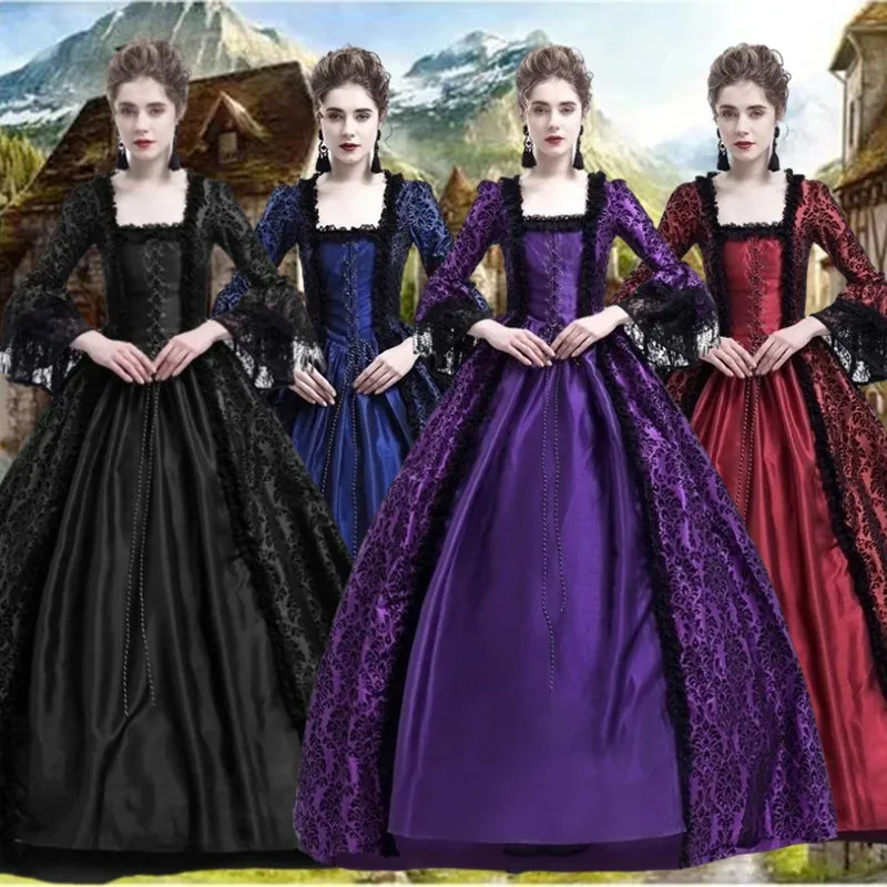 

S-5XL Large Luxury Court Dress Lace Spliced Flare Dress Retro Medieval Renaissance Dress