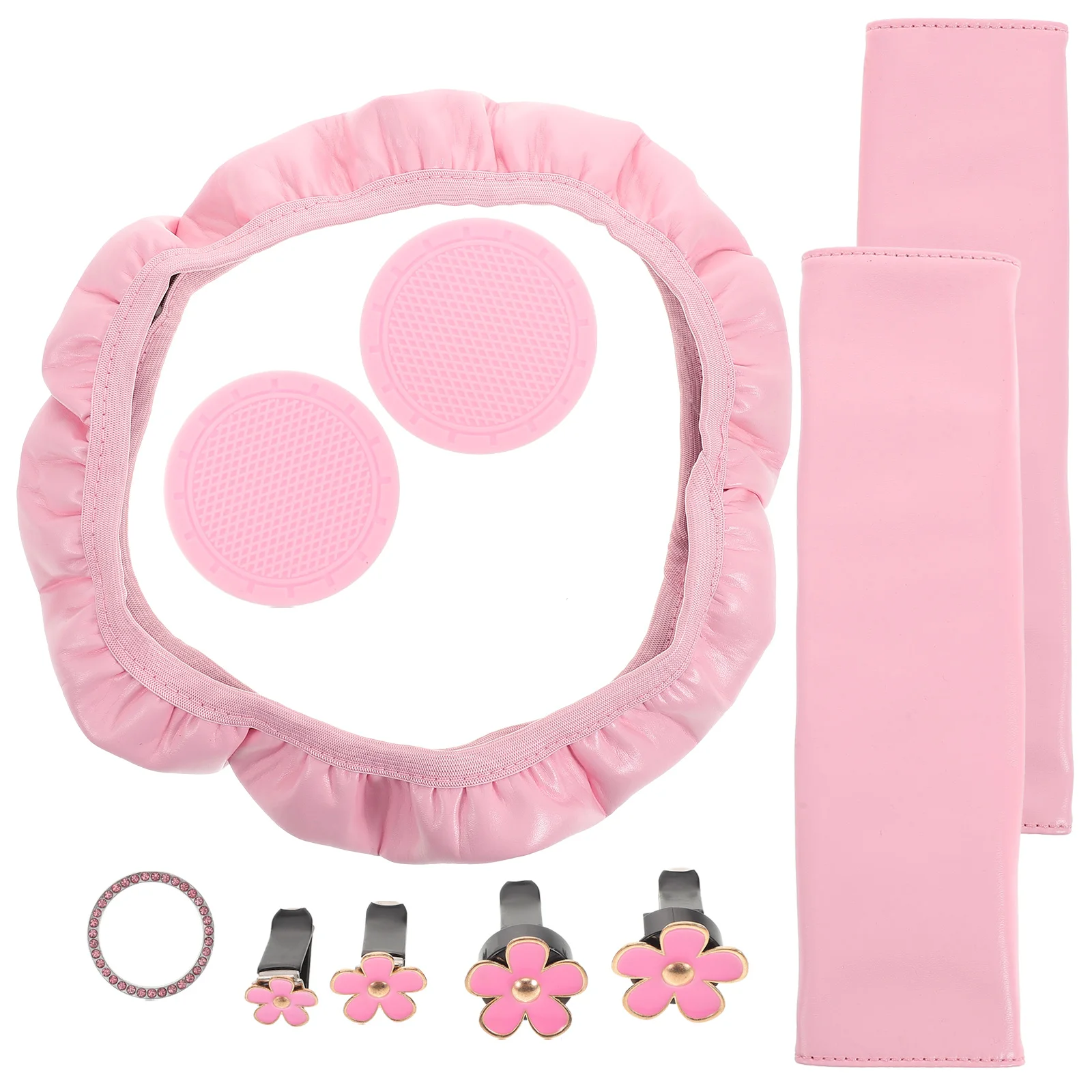 

1Set Steering Wheel Cover Car Accessories Set Decor Ergonomic Design Cushion Cup Coasters Vent Flower