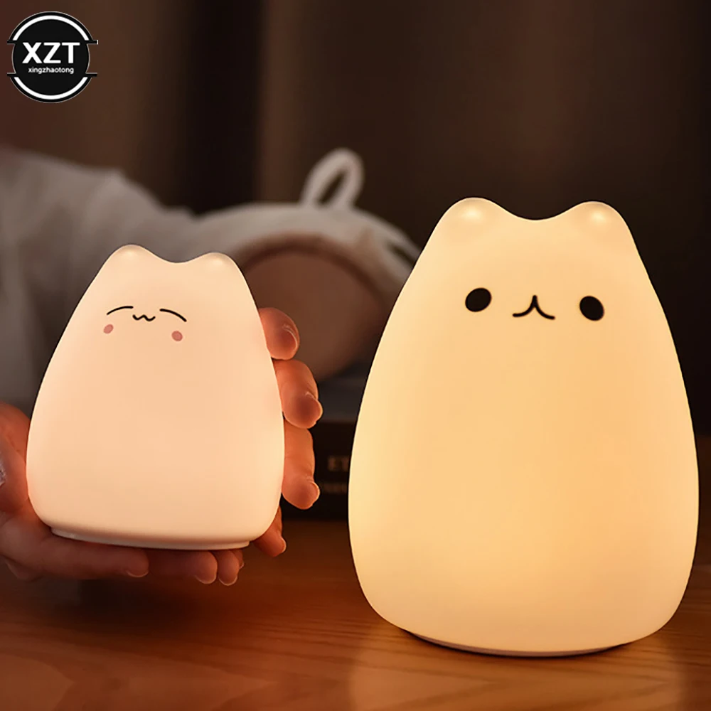 Nightlight LED Lamp Indoor Mini Cute Cartoon Cat Touch Soft Silicone Bedside Lights For Household Kids Toy Gifts Room Decor Lamp