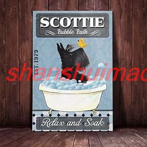 Retro Scottie Dog Metal Tin Signs Bubble Bath Relax and Soak Print Poster School Garden Farm Table Garage Bar Club Kitc shan