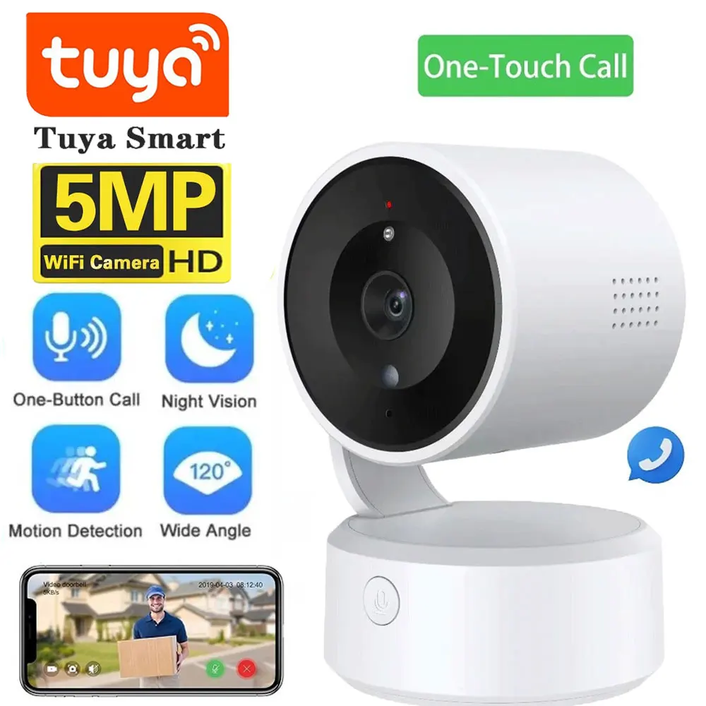 

Tuya Wifi Indoor IP Camera UHD 5MP Baby Monitor One-Touch-Call 4X Zoom Home Security Camera Two Way Talk PTZ 360° Surveillance