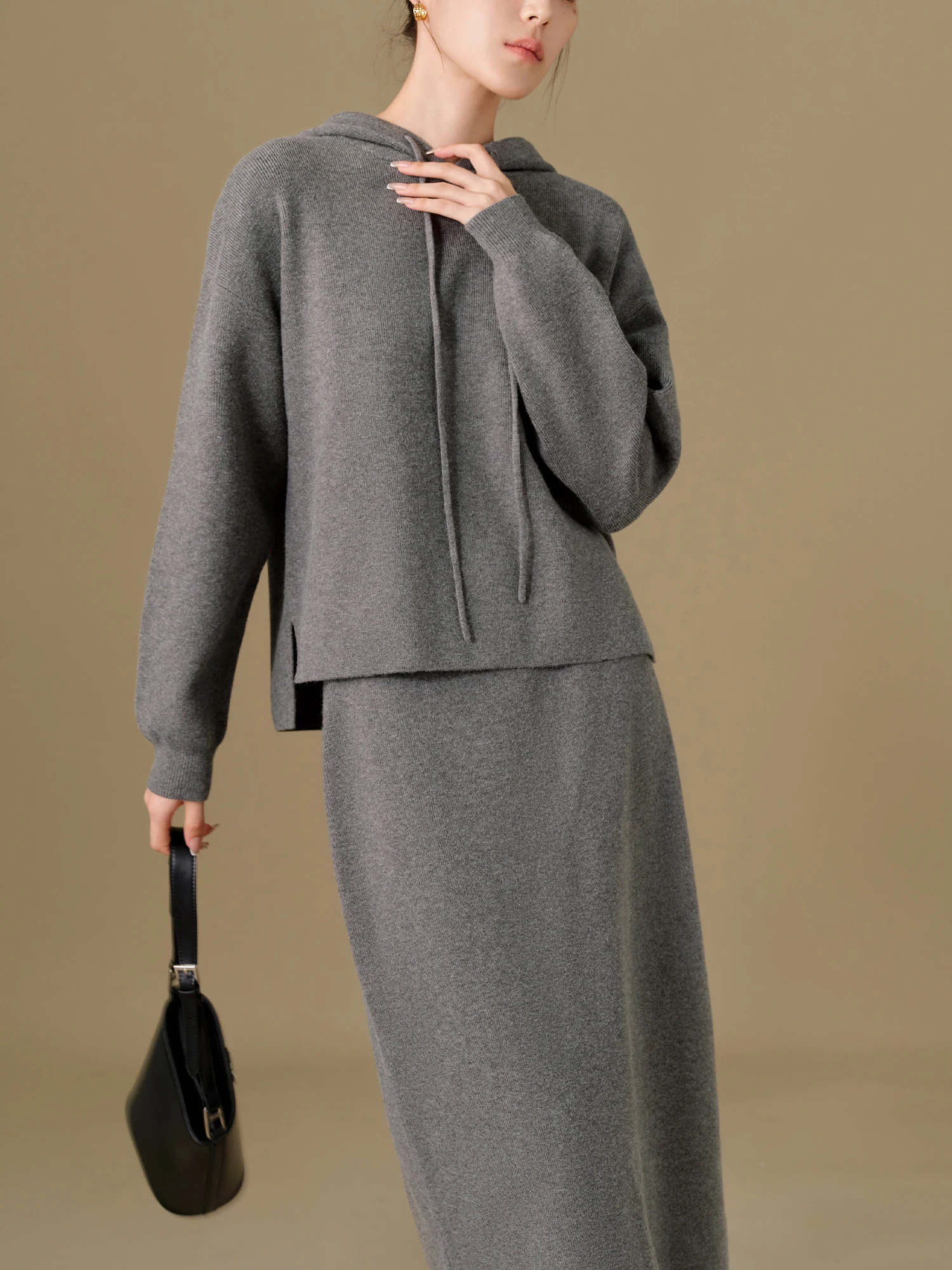 DUSHU Plus Size Knitted Hooded Pullover Skirt Suit 2024 Winter New Commuter Sweater Skirt Versatile Leisure Two-pieces Set