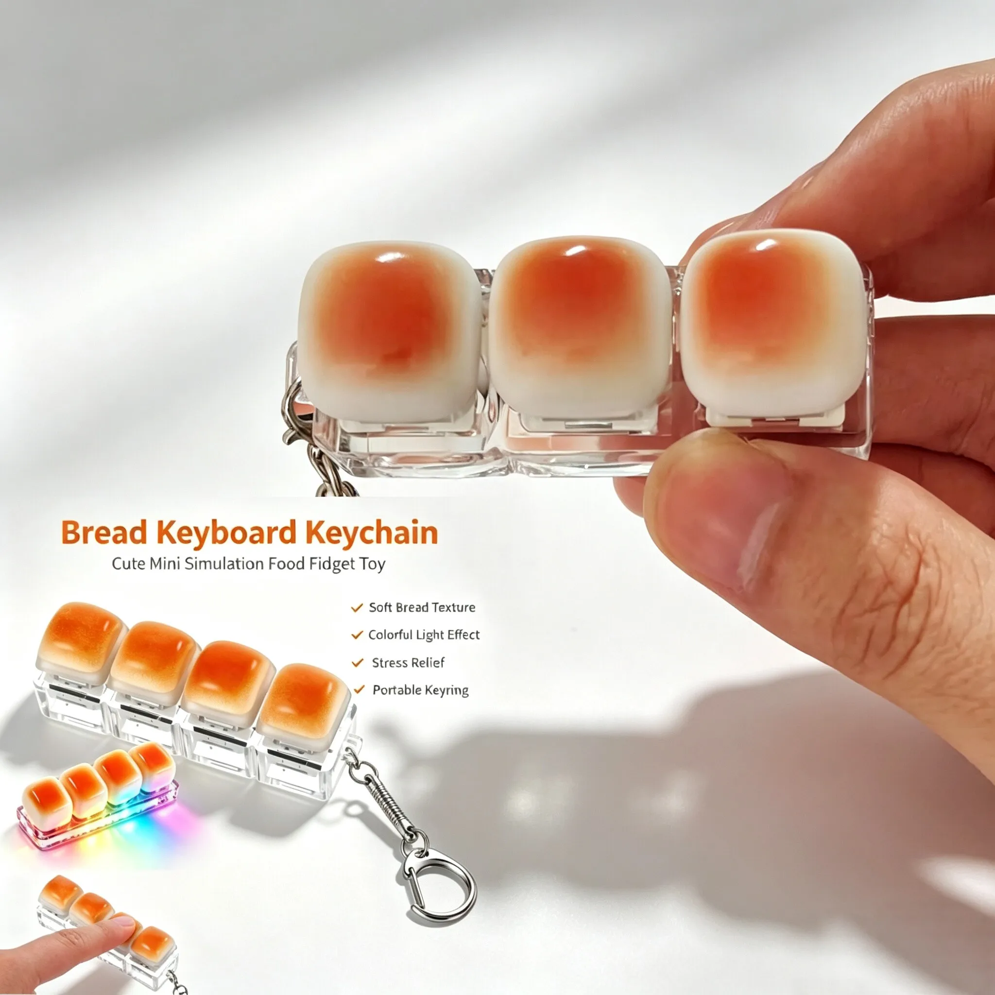 Caramel Bread Design Fidget Keychain Keys Button Keycap Finger Keyboard Cap DIY Keyboard Relief Stress Pinch Toy Adult