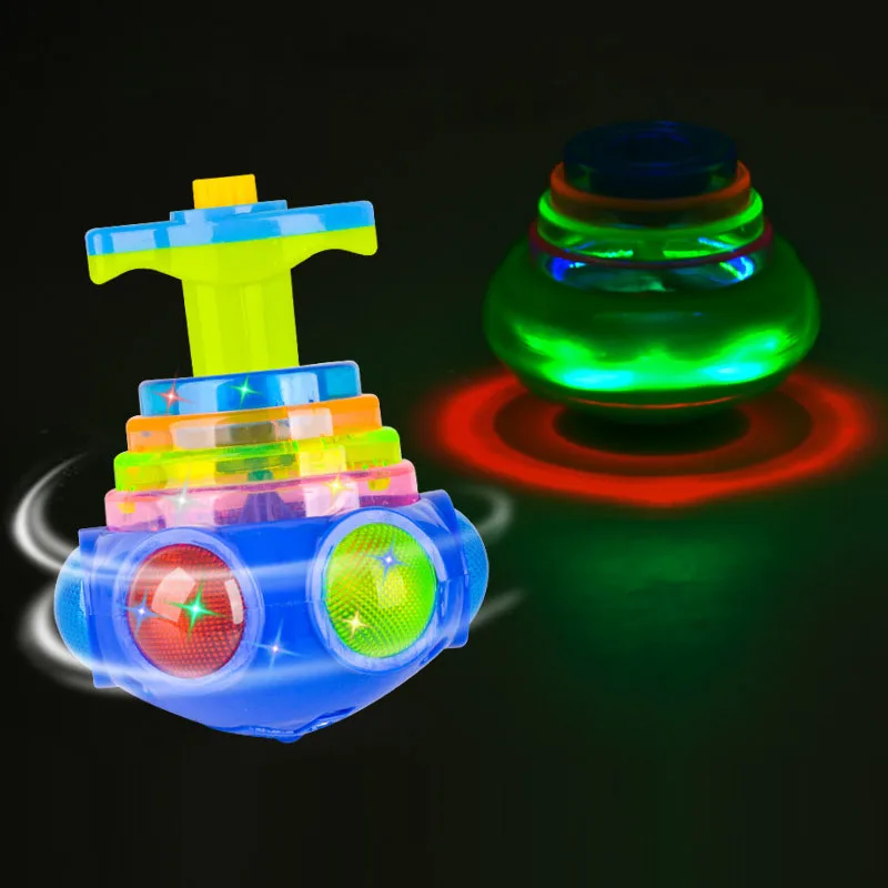 UFO Flashing Spinning Top Kids Gyro Light Up Toy Fashion LED Music Gyroscope Launcher Rotating Toys Birthday Party Favors Games