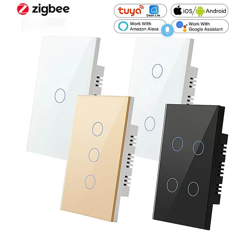 Smart Touch Switch Tuya Zigbee Australian Standard Led 1 2 3 4 Gang Universal Single Live And Neutral App Wireless Control