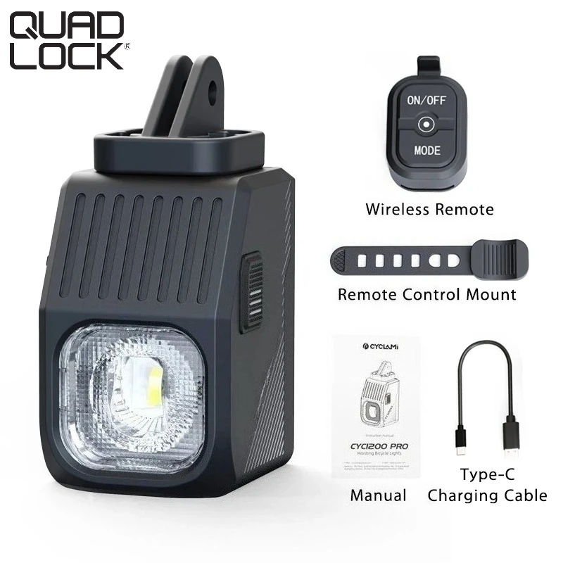 

QUAD LOCK Bicycle Headlight Suspension Mount Wireless Control Night Riding Safety Lights Portable Headlamp
