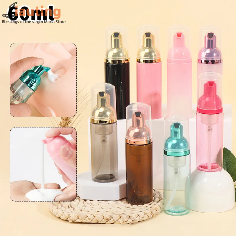 1개 60ml 폼 펌프 병 속눈썹 샴푸 병 여행용 폼 펌프 병 빈 플라스틱 리필 가능 재사용 미니 비누 디스펜서