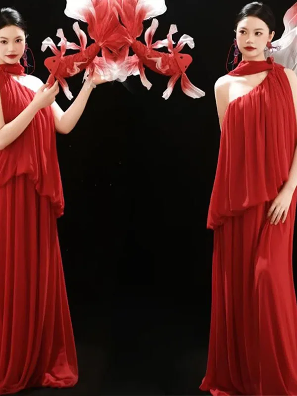 

Красное платье в китайском стиле для студийной фотосъемки, женский этнический модный наряд, высококачественное платье для церемоний, костюм для художественной портретной фотографии