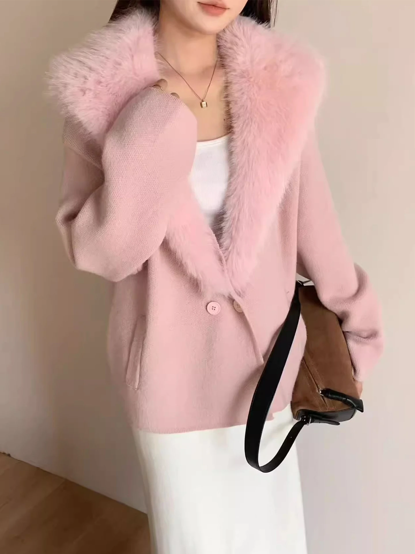 الفراء محاكاة محبوك سترة سترة المرأة شتاء جديد Sle البحرية طوق فضفاضة تناسب معطف طويل Sve #2