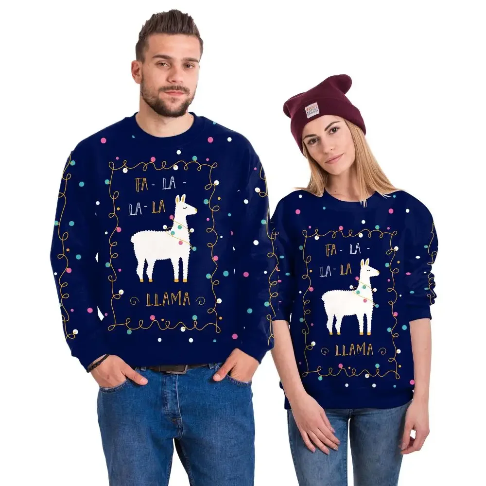 Alpaca Print Couple Ugly Christmas Sweatshirt 5 Colors Xmas Pullover Loose Casual Crewneck Sweatshirts Unisex Streetwear