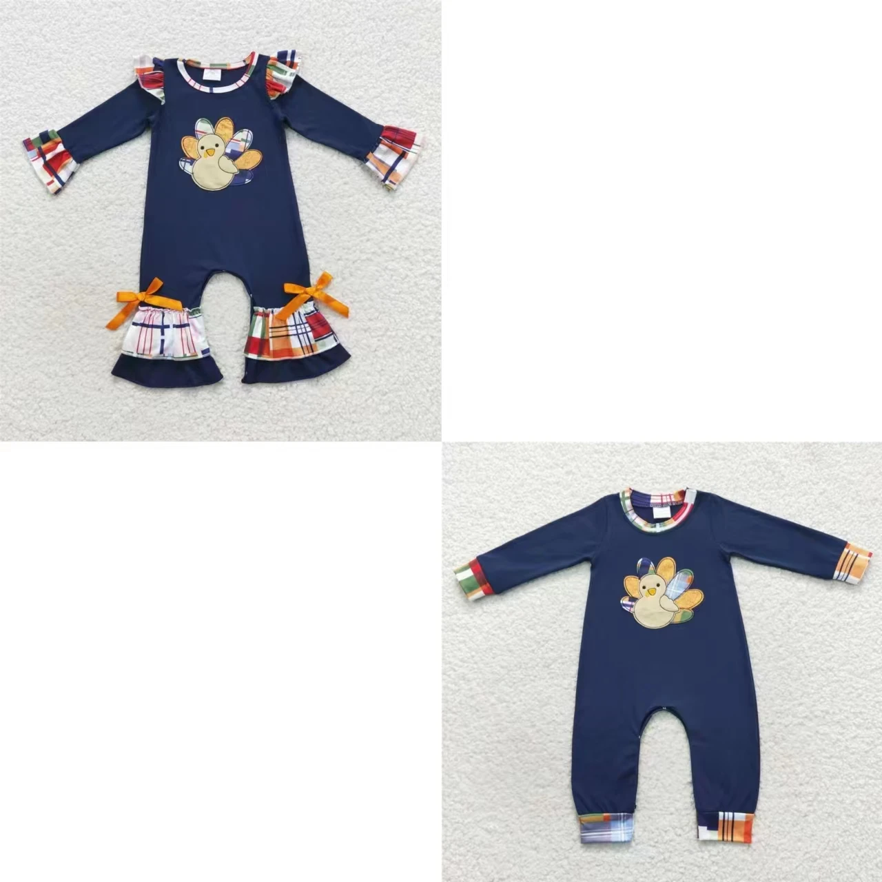 

Wholesale Kids Thanksgiving turkey Embroidery Romper Newborn Matching Boy Girl Long Sleeves Toddler Jumpsuit Children One-piece