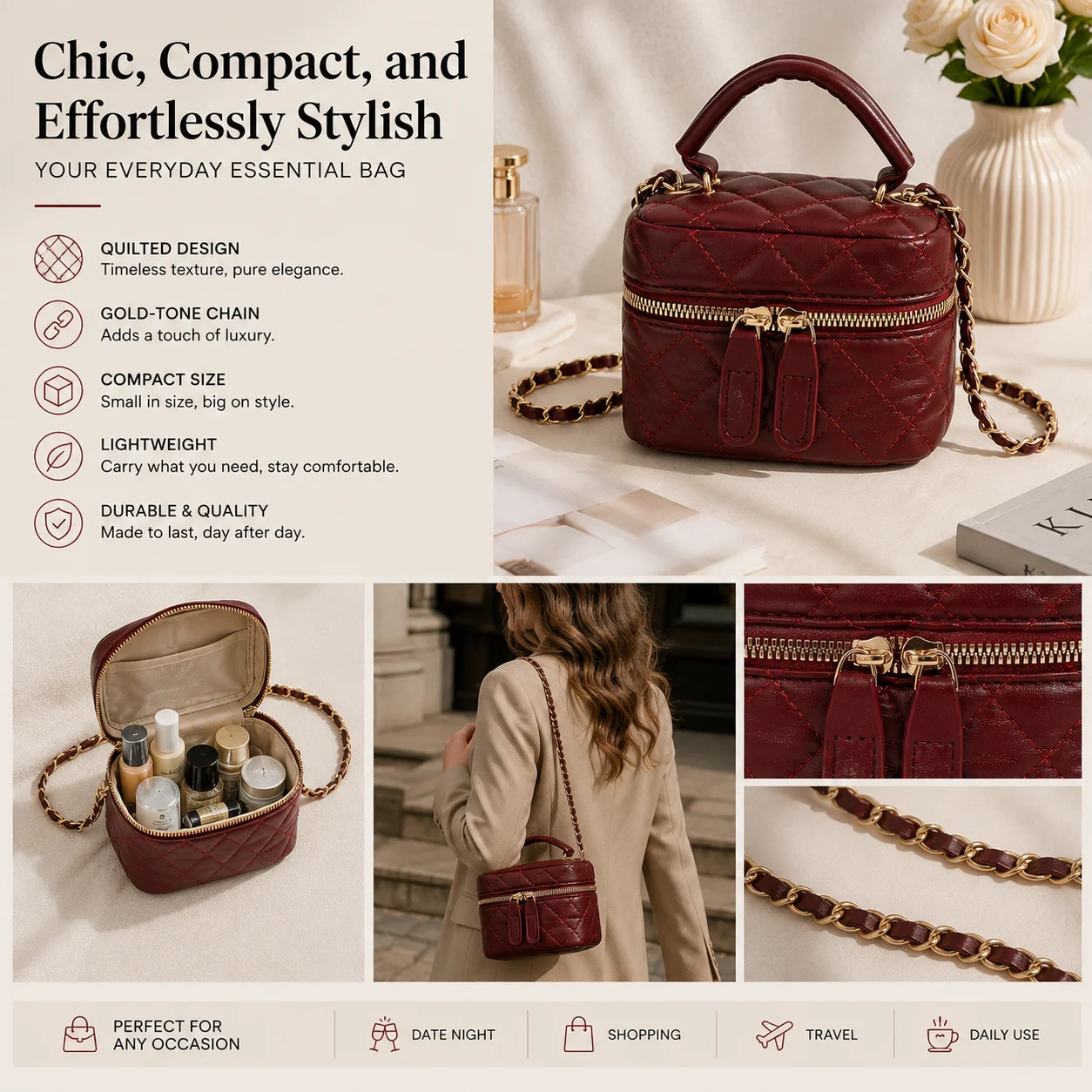 レディースPUレザーハンドバッグ、構造的なトップハンドルショ - Structured Handbag Top Handle のレビューと価格