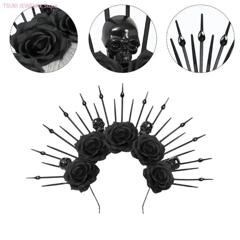 

62KE Цветочные повязки на голову для женщин Невеста с шипами Корона Хэллоуин Цветочные гирлянды Корона