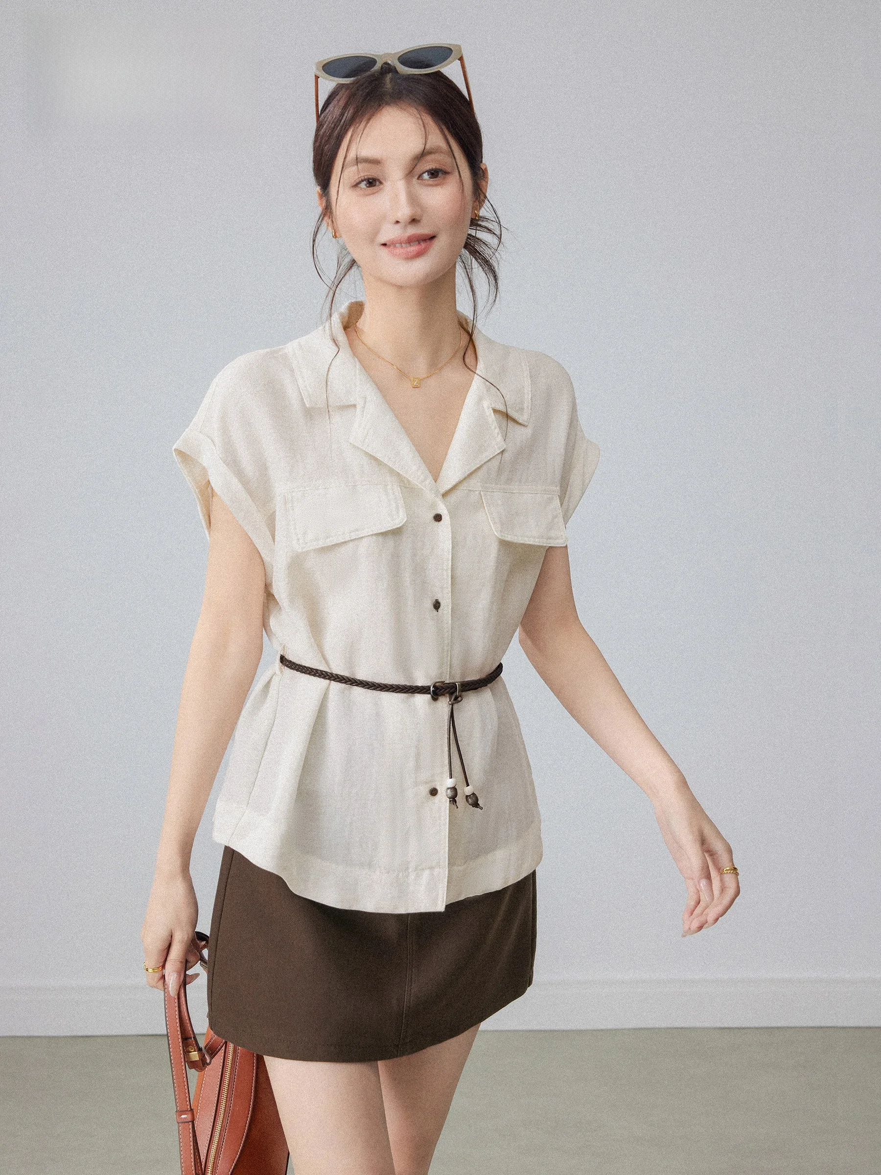 

Ele Waist-Cinching Svel irt for Women Spring 2026 New Sle Casual Comfortable V-Ne ort Sve Faionable