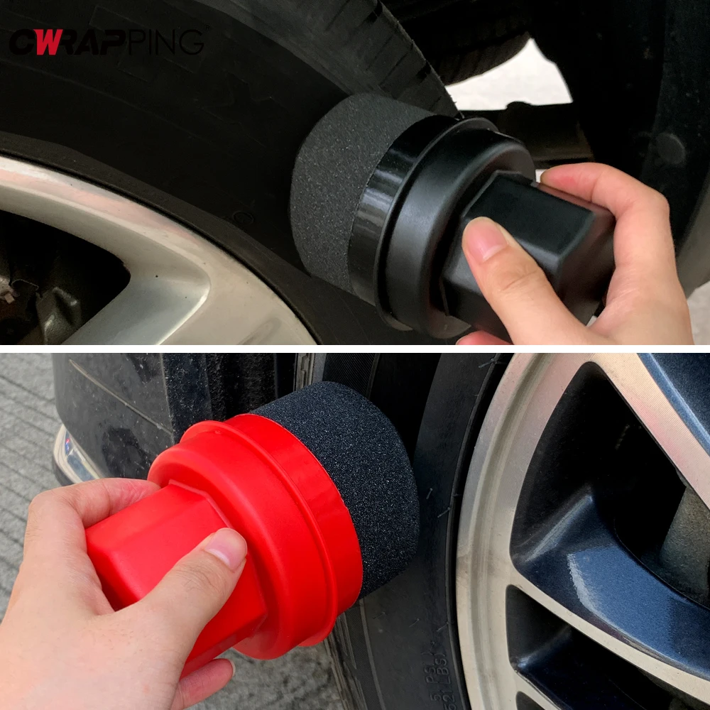 Red Black Tire Brush Curved Hardened Sponge Material Portable Waxing Sponge Car Polishing Waxer Tire Cleaning Tool Detail Brush