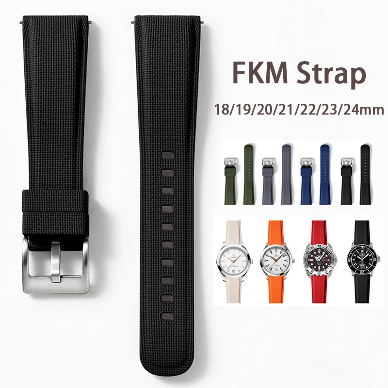 FKM-Armband 18/19/20/21/22/23/24mm Universelles Schnellverschluss-Taucherarmband aus Fluorkautschuk für Tissot Omega Seiko Citizen