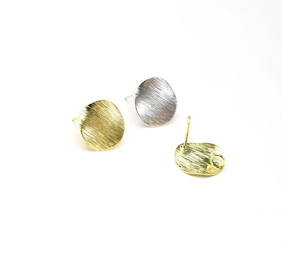 10pcs Round Earring Studs, Textured Round Earring Post, 10mm, 15mm, Earrings Making, Jewelry Supplies, Real Gold Plated -GS185