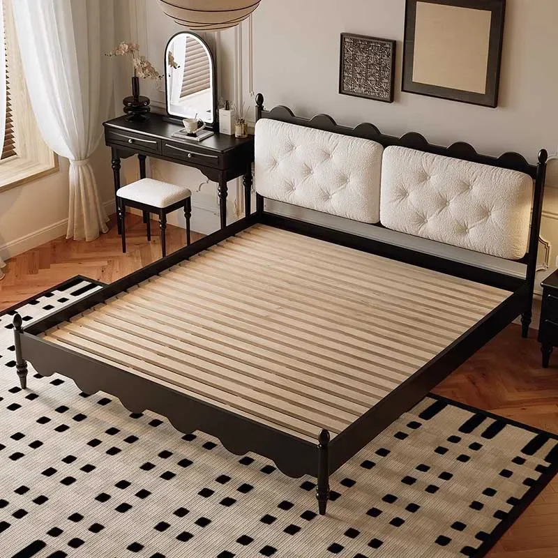 Storage White Double Bed Designer Villa Glamorous Wood Luxury Twin Bed Frame Full Size Sleeping Cama De Casal Bedroom Furniture