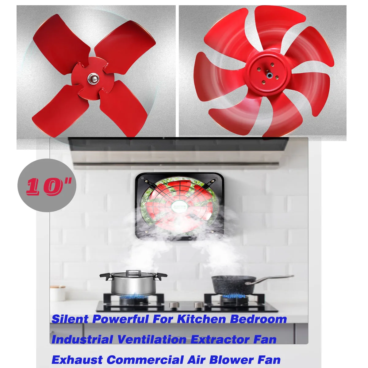 10" Silent Powerful Industrial Ventilation Extractor Fan Exhaust Commercial Air Blower Fan for Kitchen Bedroom