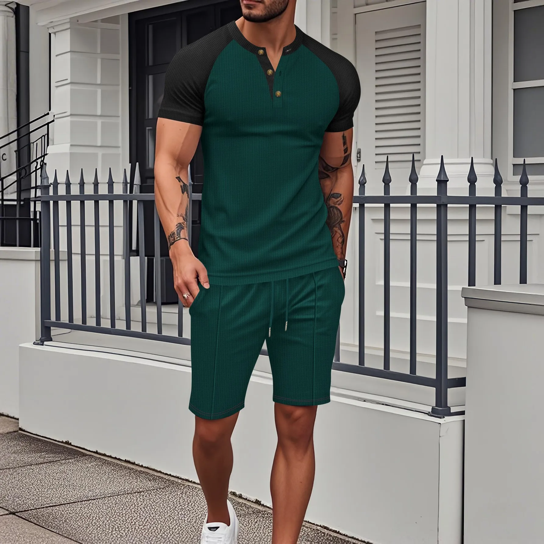 Setelan kasual musim panas pri - Men'S Fashion V Neck T Shirts ulasan dan harga