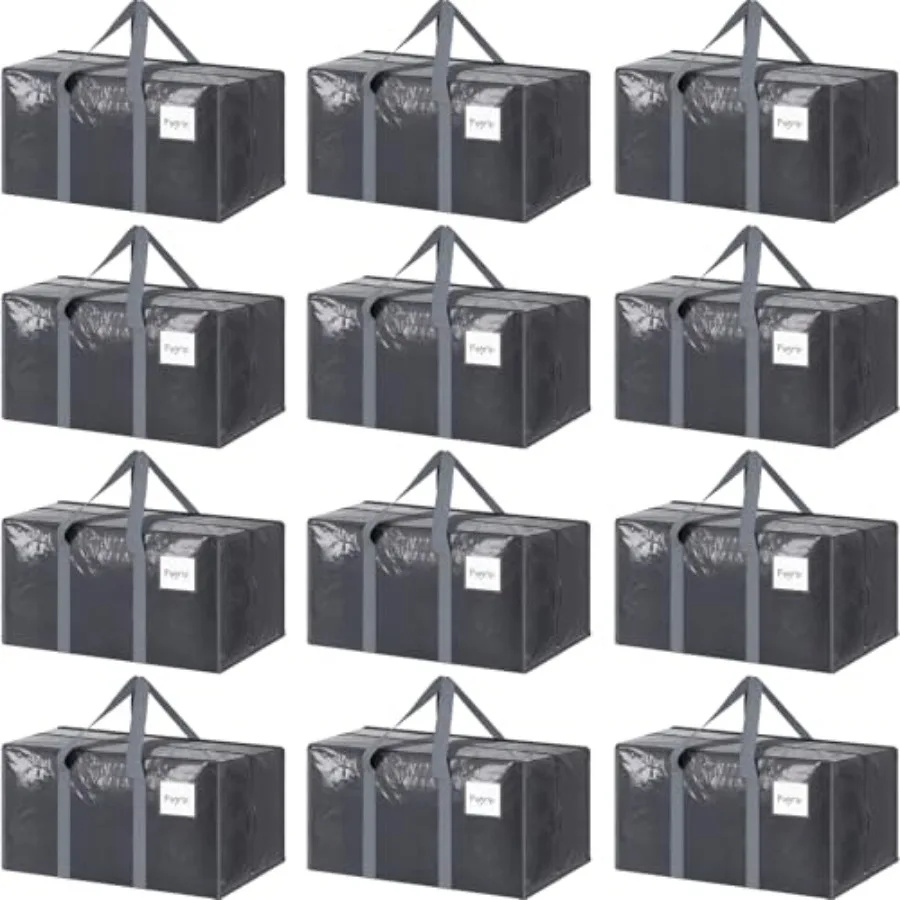 

Moving Bags for College Supplies: Extra Heavy Duty Large Storage Totes, Durable Polyester, Black, Strong Zipper Reinforced Hand