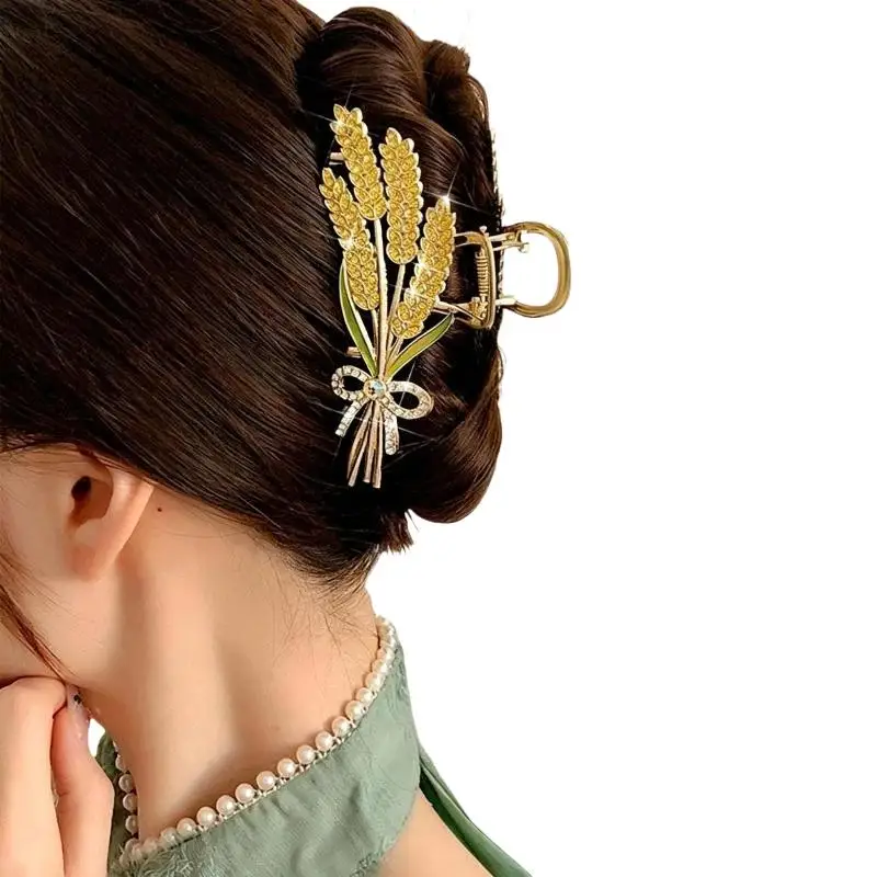 Haarklammer im Weizenähren-Design mit glänzenden Strasssteinen, starker Halt für den täglichen Gebrauch, Partys, Hochzeiten und formelle Anlässe. – Detail 7