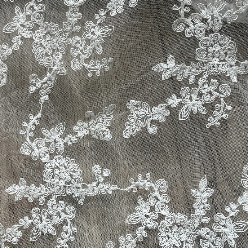 Flower Language White Pattern Embroidered Mesh Gauze Soft Translucent Creative Dress Wedding Dress Designer Fabric
