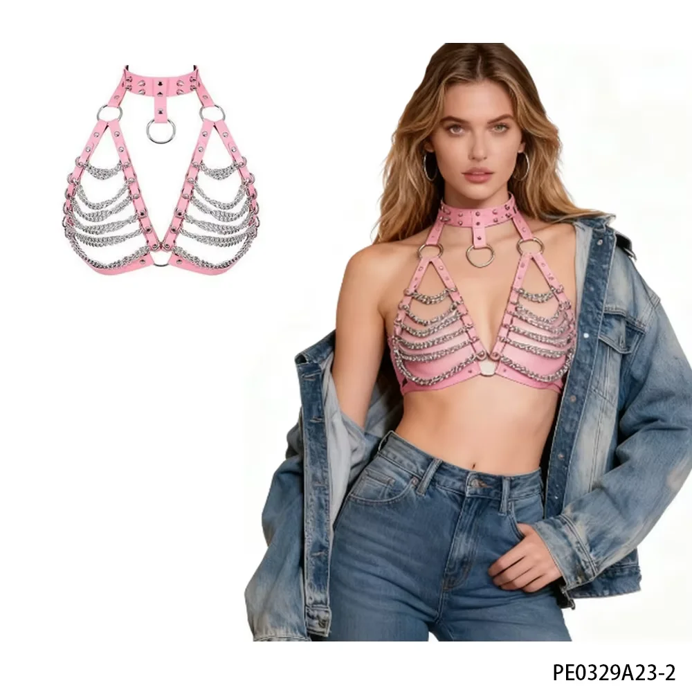 

PESENAR Pink chain denim style corset, avant-garde and eye-catching, a bold item that showcases individual style